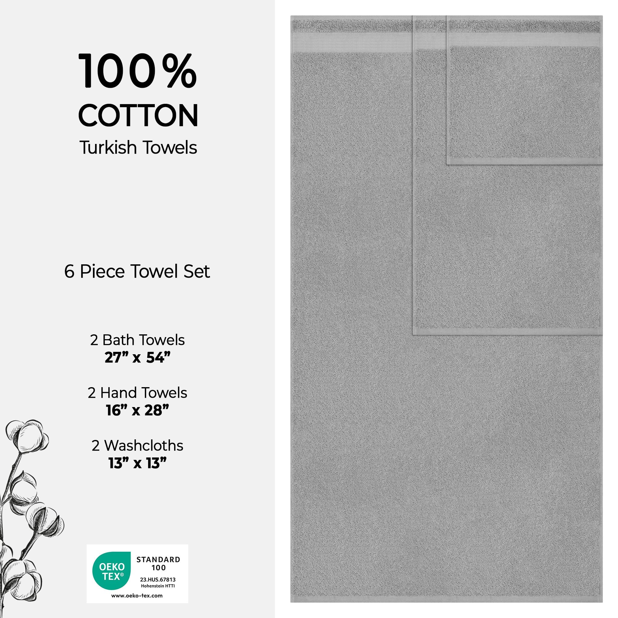 American Soft Linen Bekos 100% Cotton Turkish Towels 6 Piece Bath Towel Set with 18 Different Colors