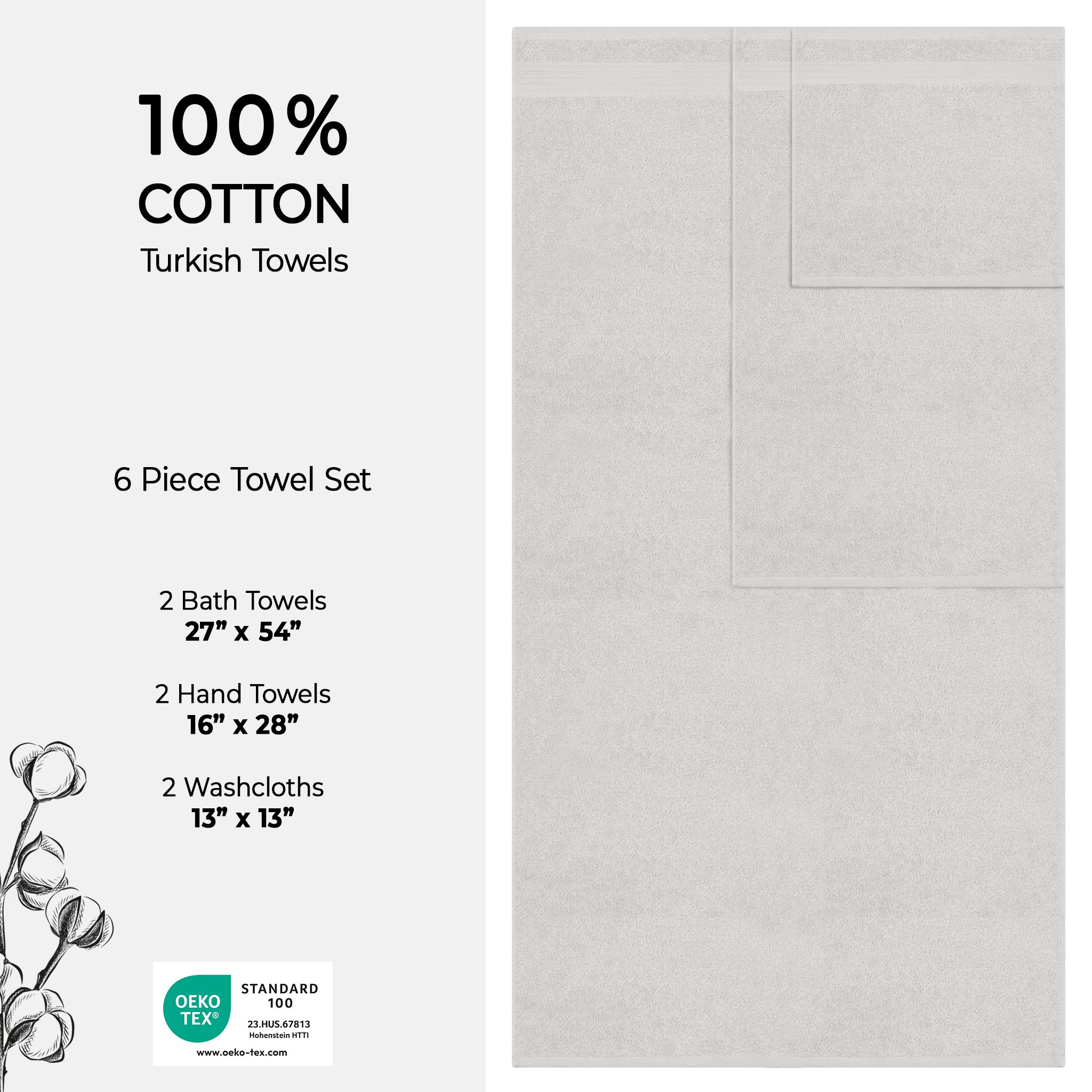 American Soft Linen Bekos 100% Cotton Turkish Towels 6 Piece Bath Towel Set with 18 Different Colors