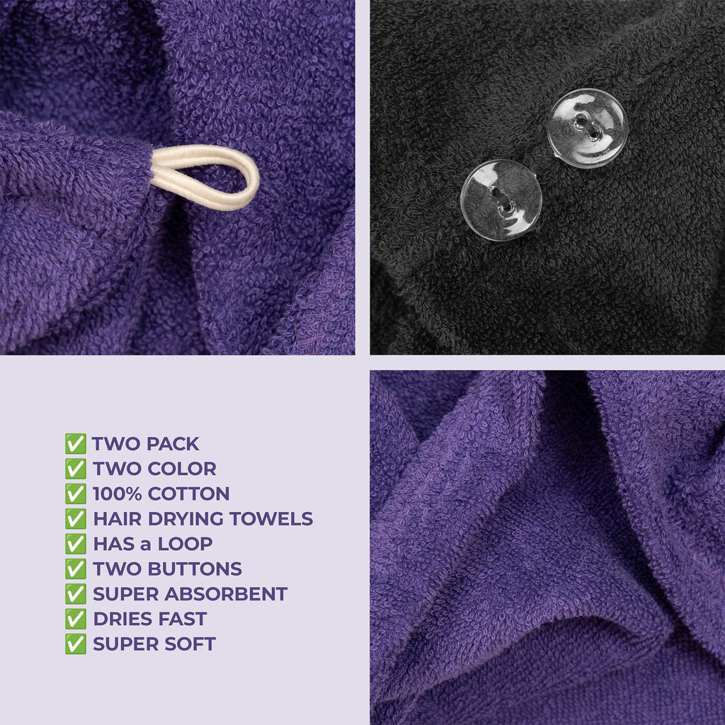 American Soft Linen 100% Cotton Hair Drying Towels for Women, 2 Pack Head Towel Cap