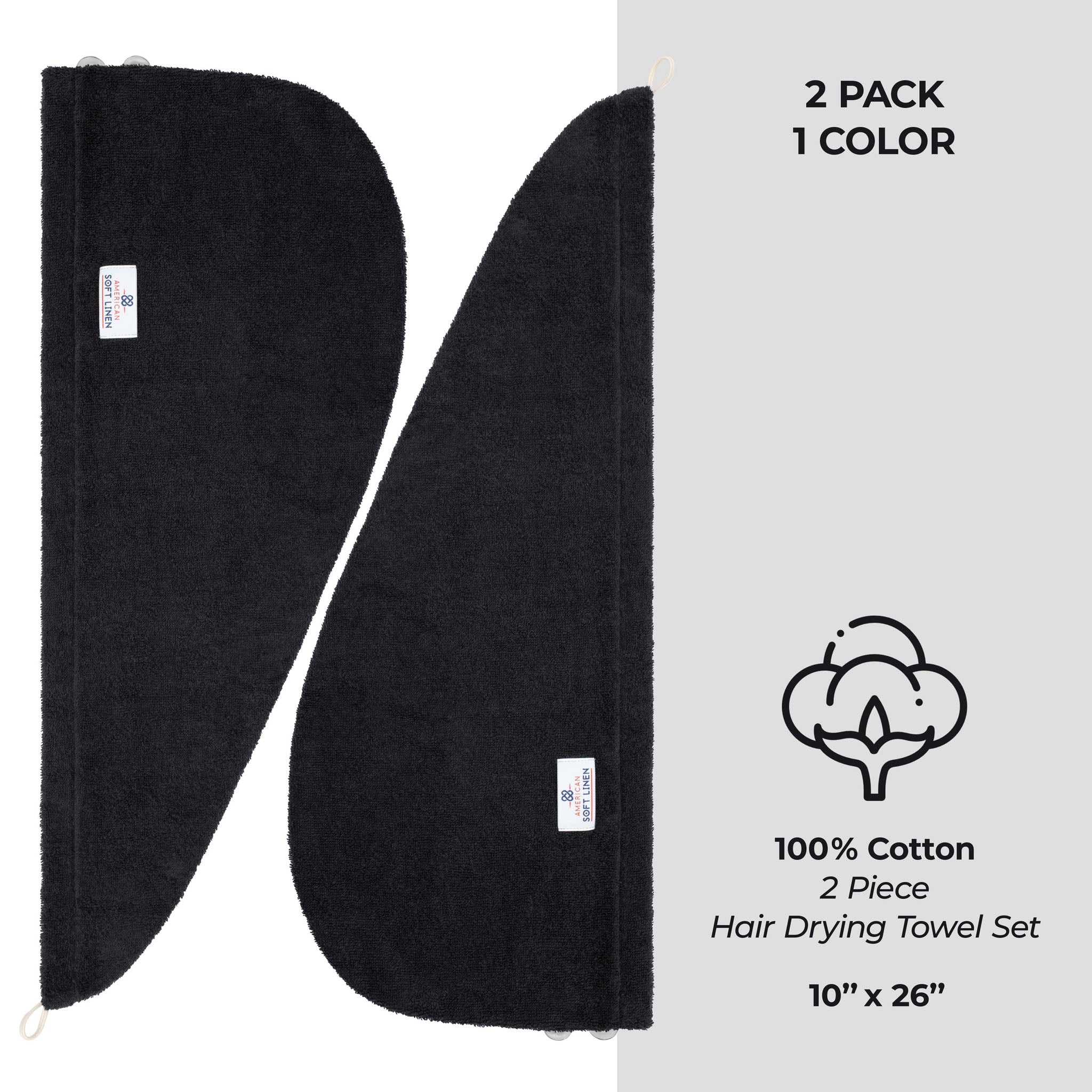 American Soft Linen 100% Cotton Hair Drying Towels for Women, 2 Pack Head Towel Cap