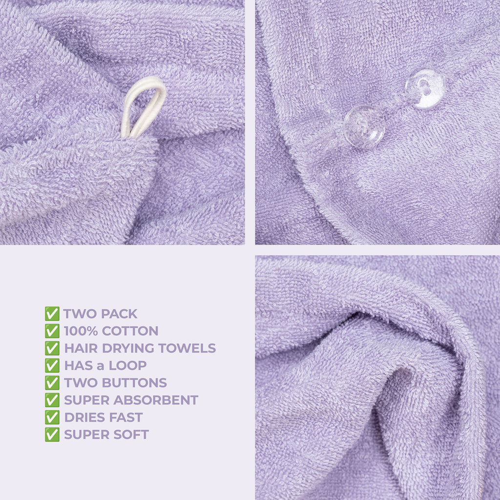American Soft Linen 100% Cotton Hair Drying Towels for Women, 2 Pack Head Towel Cap