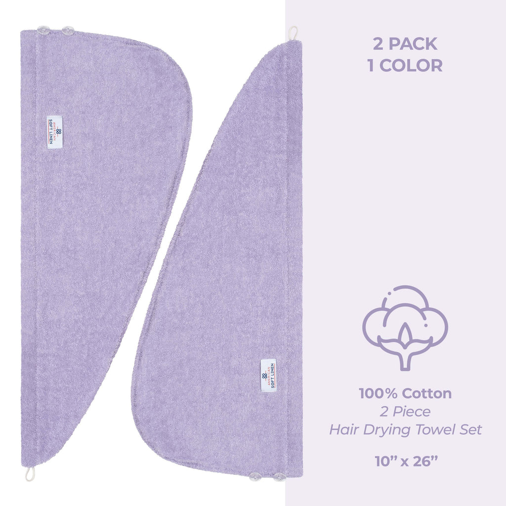 American Soft Linen 100% Cotton Hair Drying Towels for Women, 2 Pack Head Towel Cap