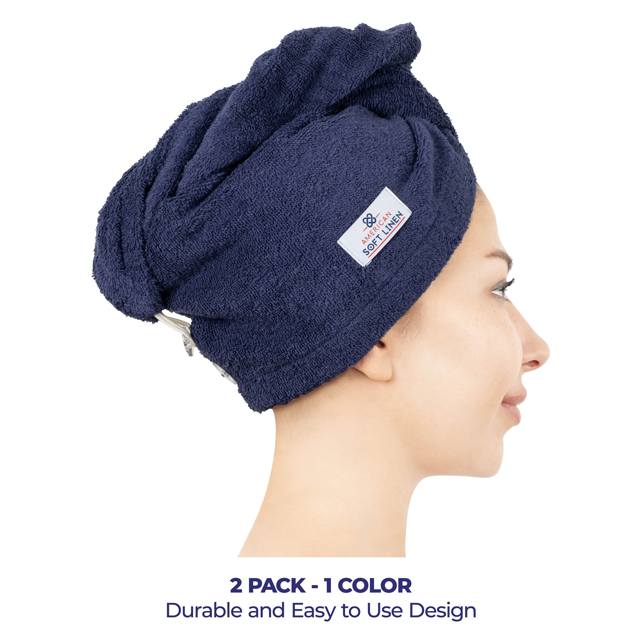 American Soft Linen 100% Cotton Hair Drying Towels for Women, 2 Pack Head Towel Cap