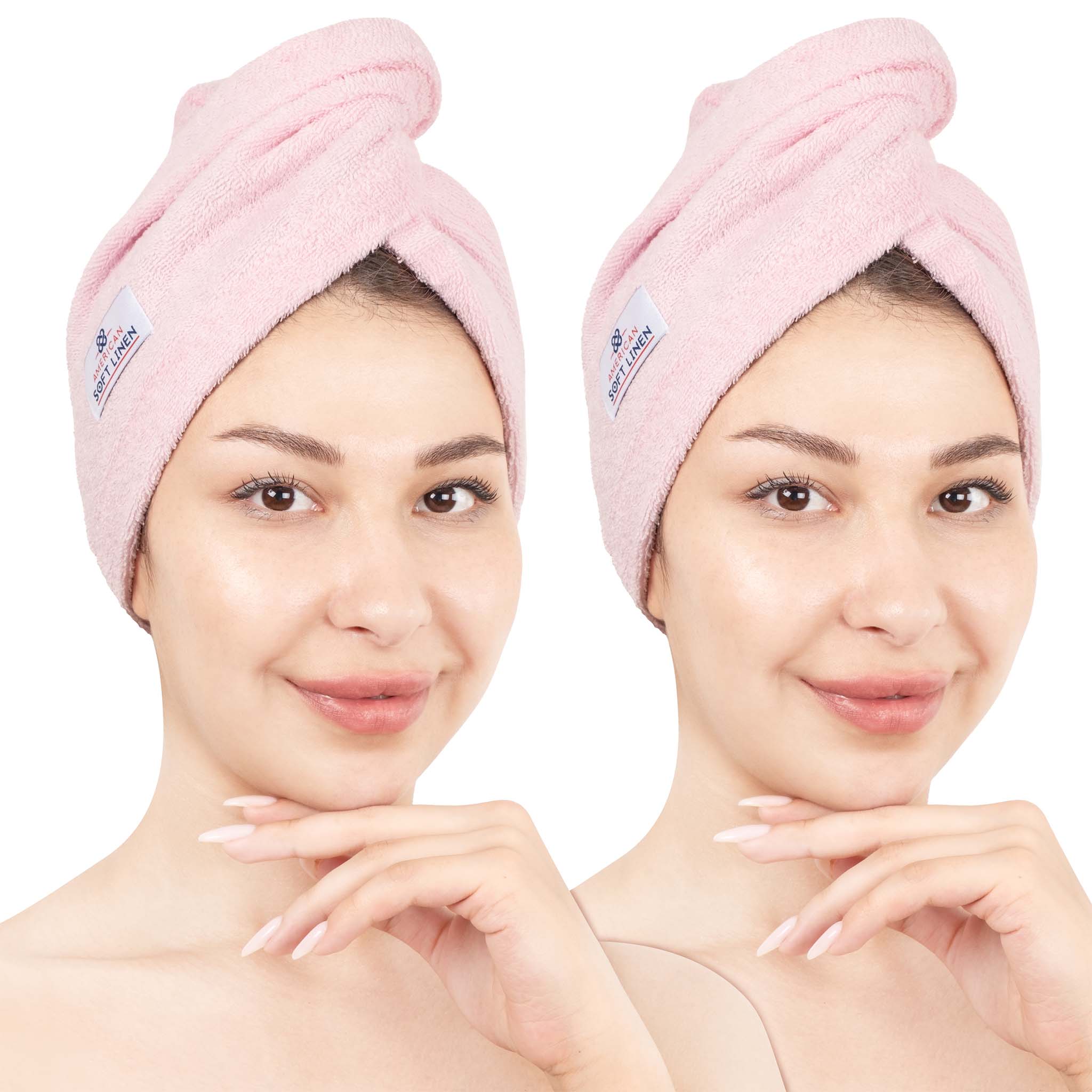 American Soft Linen 100% Cotton Hair Drying Towels for Women, 2 Pack Head Towel Cap