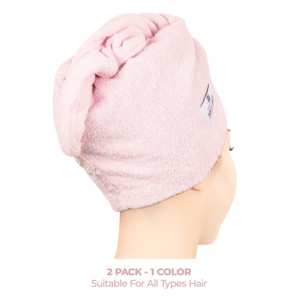 American Soft Linen 100% Cotton Hair Drying Towels for Women, 2 Pack Head Towel Cap