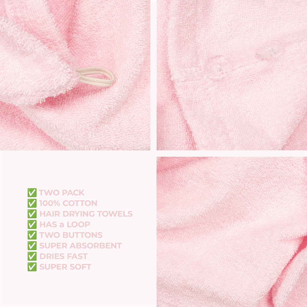American Soft Linen 100% Cotton Hair Drying Towels for Women, 2 Pack Head Towel Cap