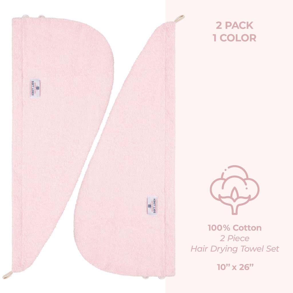 American Soft Linen 100% Cotton Hair Drying Towels for Women, 2 Pack Head Towel Cap