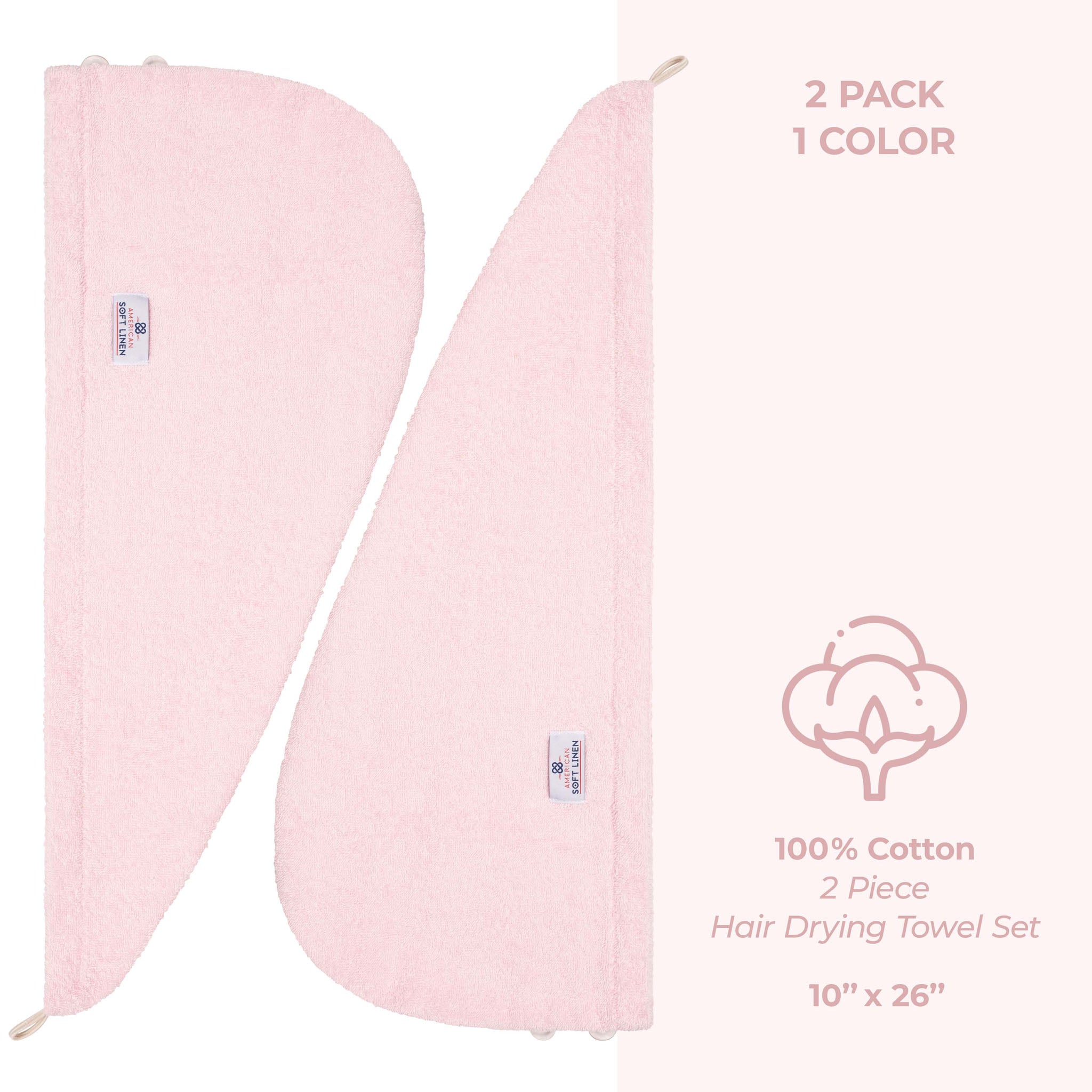 American Soft Linen 100% Cotton Hair Drying Towels for Women, 2 Pack Head Towel Cap