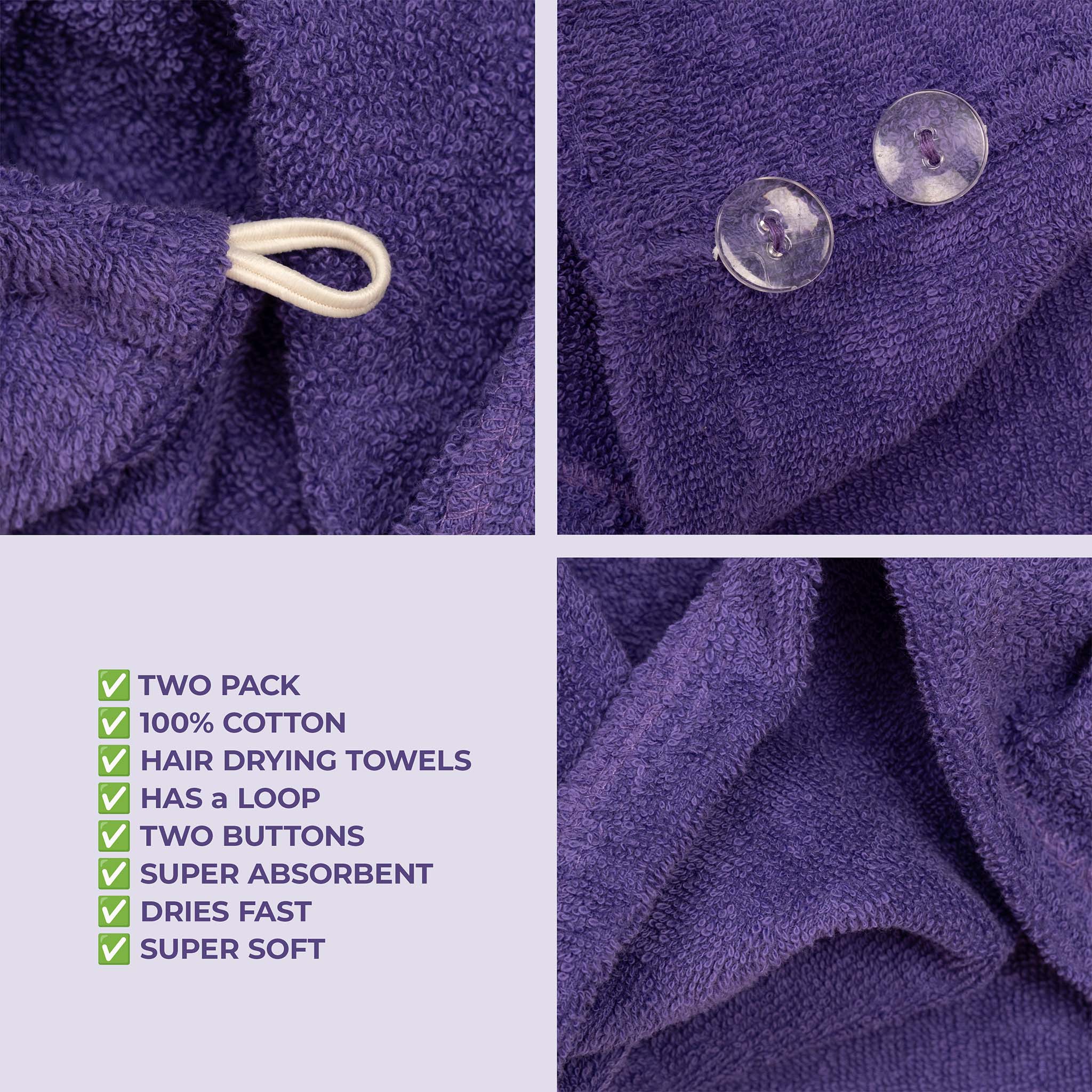 American Soft Linen 100% Cotton Hair Drying Towels for Women, 2 Pack Head Towel Cap