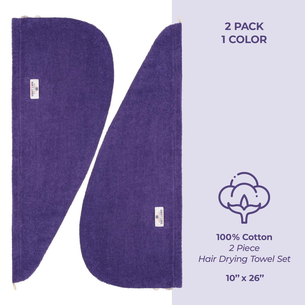 American Soft Linen 100% Cotton Hair Drying Towels for Women, 2 Pack Head Towel Cap