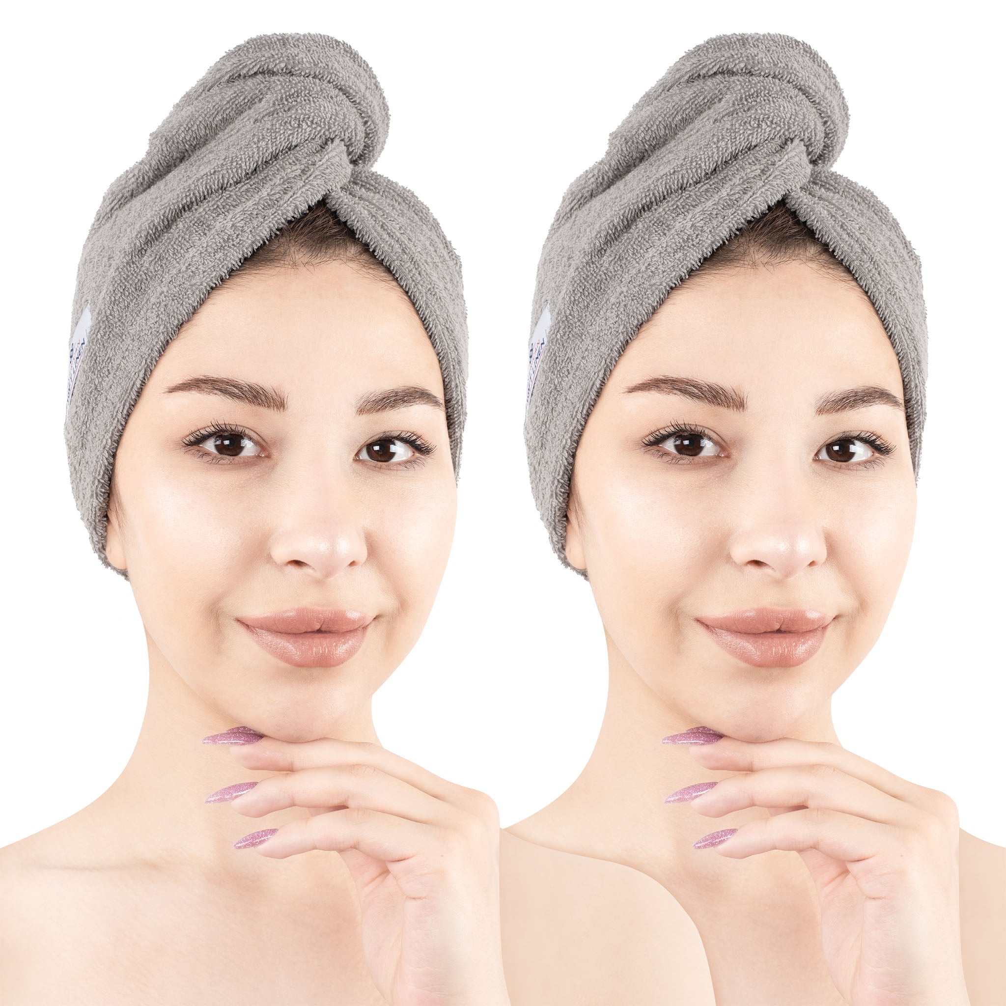 American Soft Linen 100% Cotton Hair Drying Towels for Women, 2 Pack Head Towel Cap