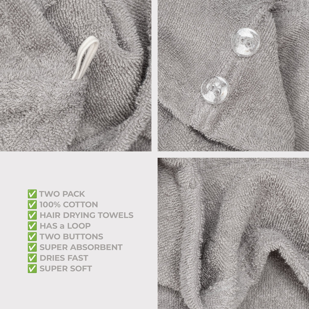 American Soft Linen 100% Cotton Hair Drying Towels for Women, 2 Pack Head Towel Cap