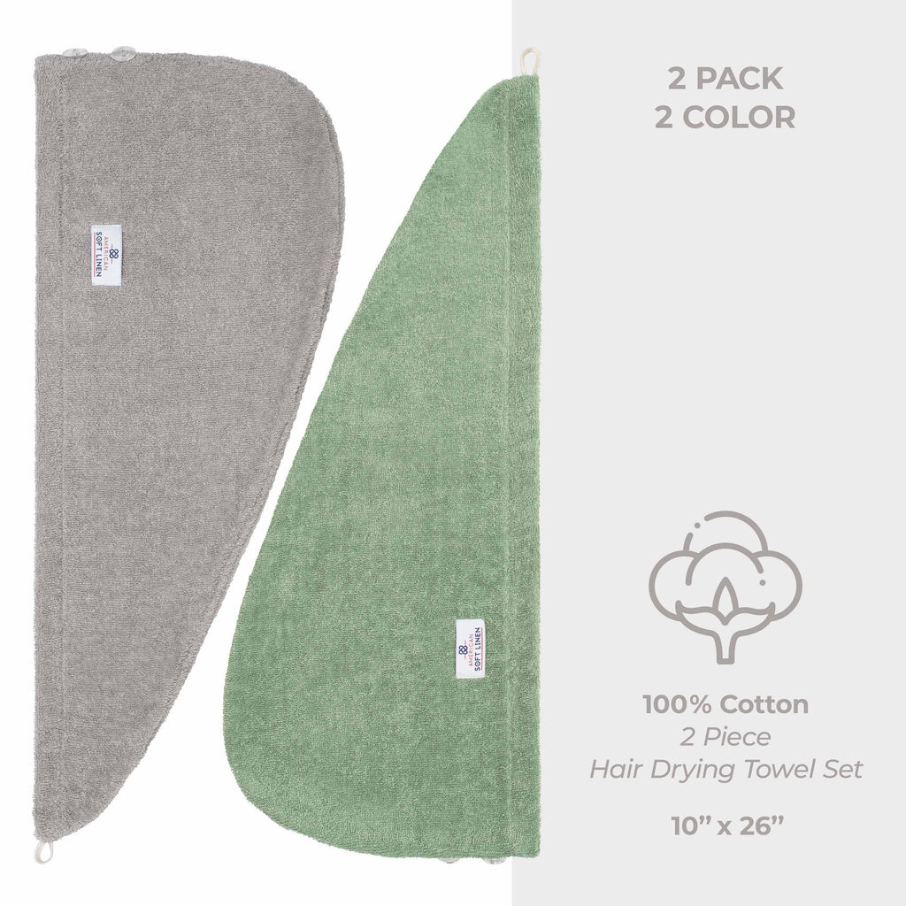 American Soft Linen 100% Cotton Hair Drying Towels for Women, 2 Pack Head Towel Cap