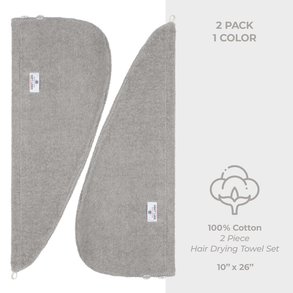 American Soft Linen 100% Cotton Hair Drying Towels for Women, 2 Pack Head Towel Cap