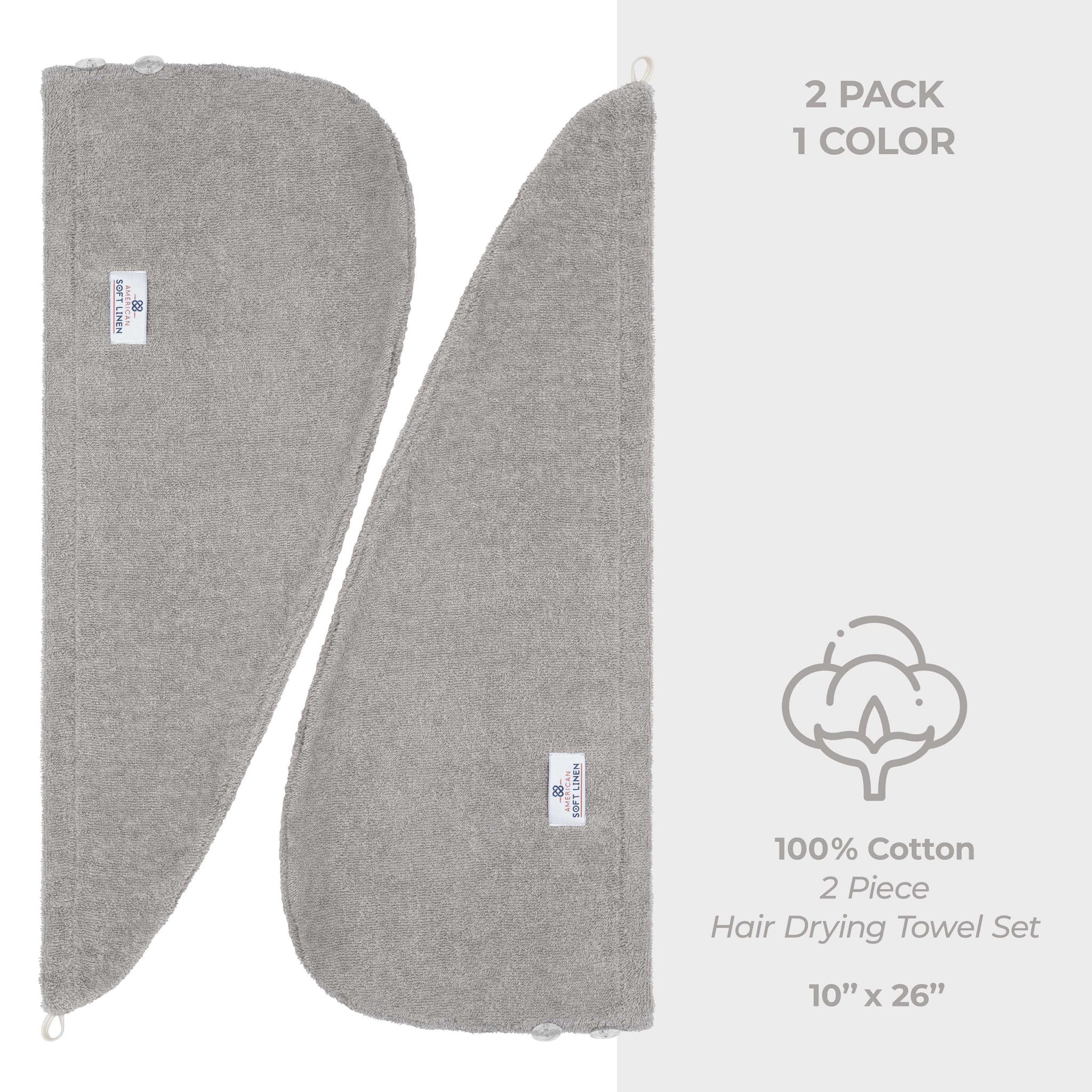American Soft Linen 100% Cotton Hair Drying Towels for Women, 2 Pack Head Towel Cap