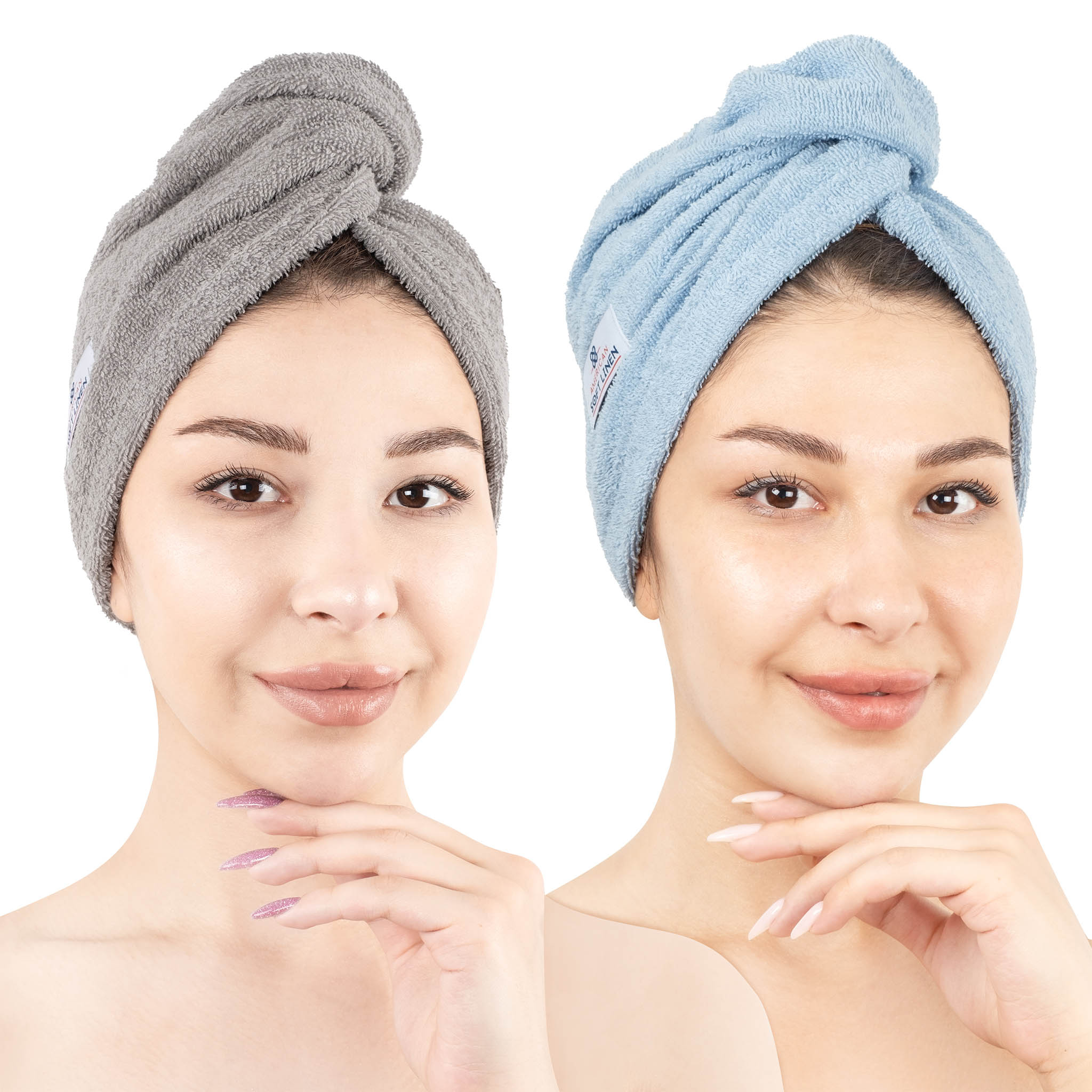 American Soft Linen 100% Cotton Hair Drying Towels for Women, 2 Pack Head Towel Cap
