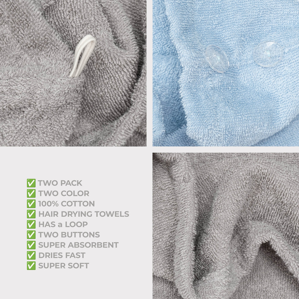 American Soft Linen 100% Cotton Hair Drying Towels for Women, 2 Pack Head Towel Cap