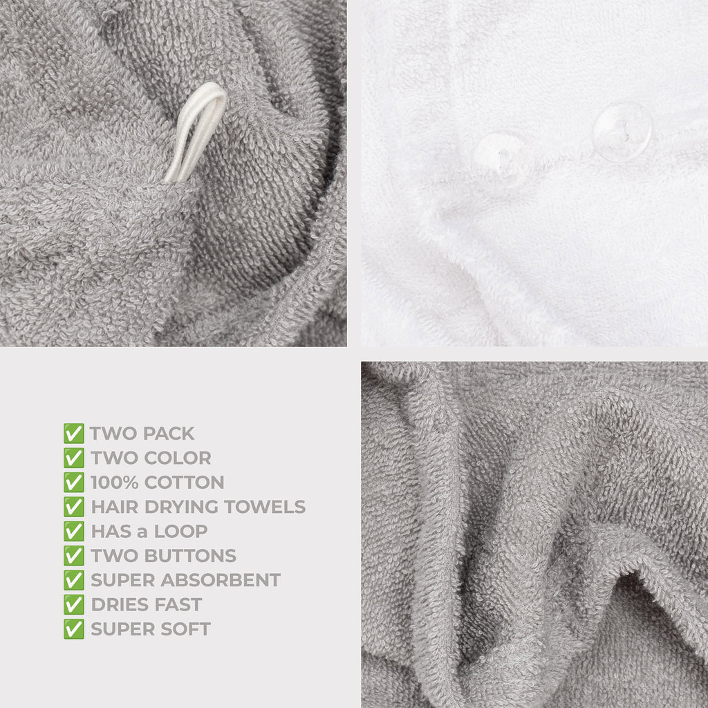 American Soft Linen 100% Cotton Hair Drying Towels for Women, 2 Pack Head Towel Cap