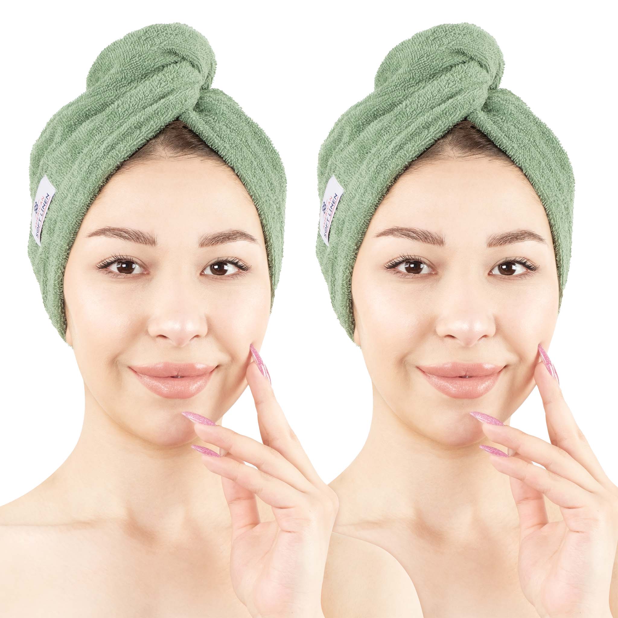 American Soft Linen 100% Cotton Hair Drying Towels for Women, 2 Pack Head Towel Cap