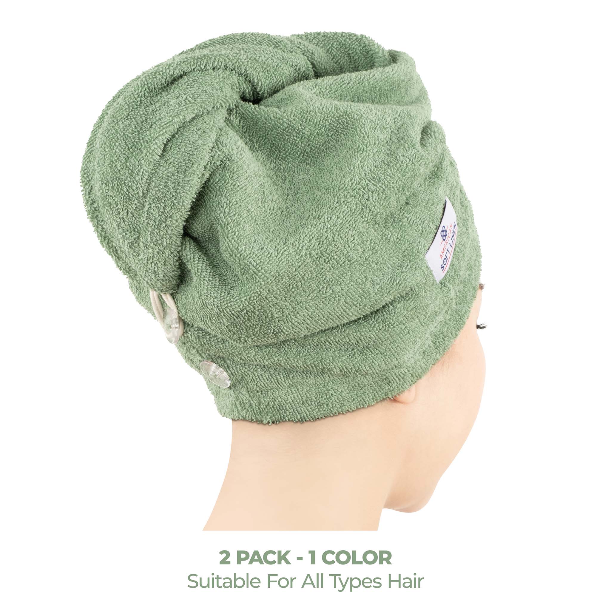 American Soft Linen 100% Cotton Hair Drying Towels for Women, 2 Pack Head Towel Cap