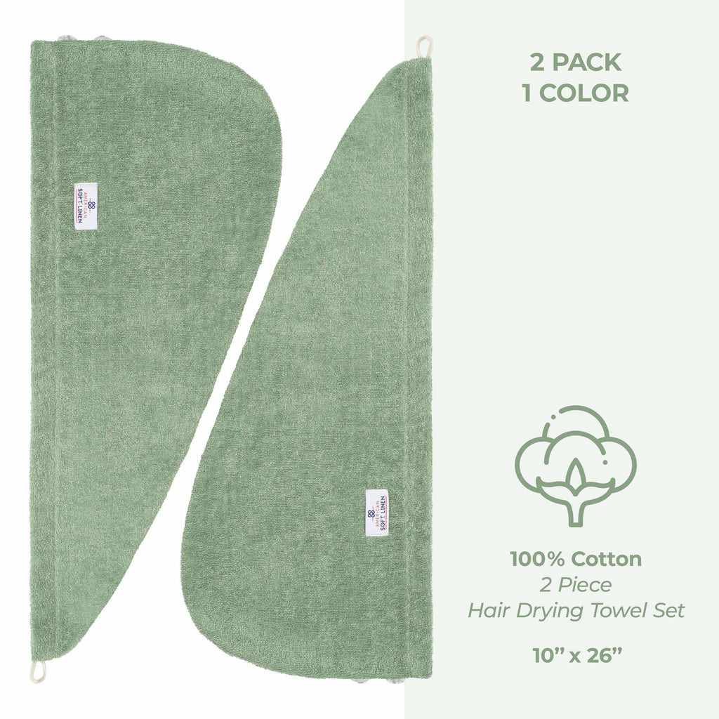 American Soft Linen 100% Cotton Hair Drying Towels for Women, 2 Pack Head Towel Cap