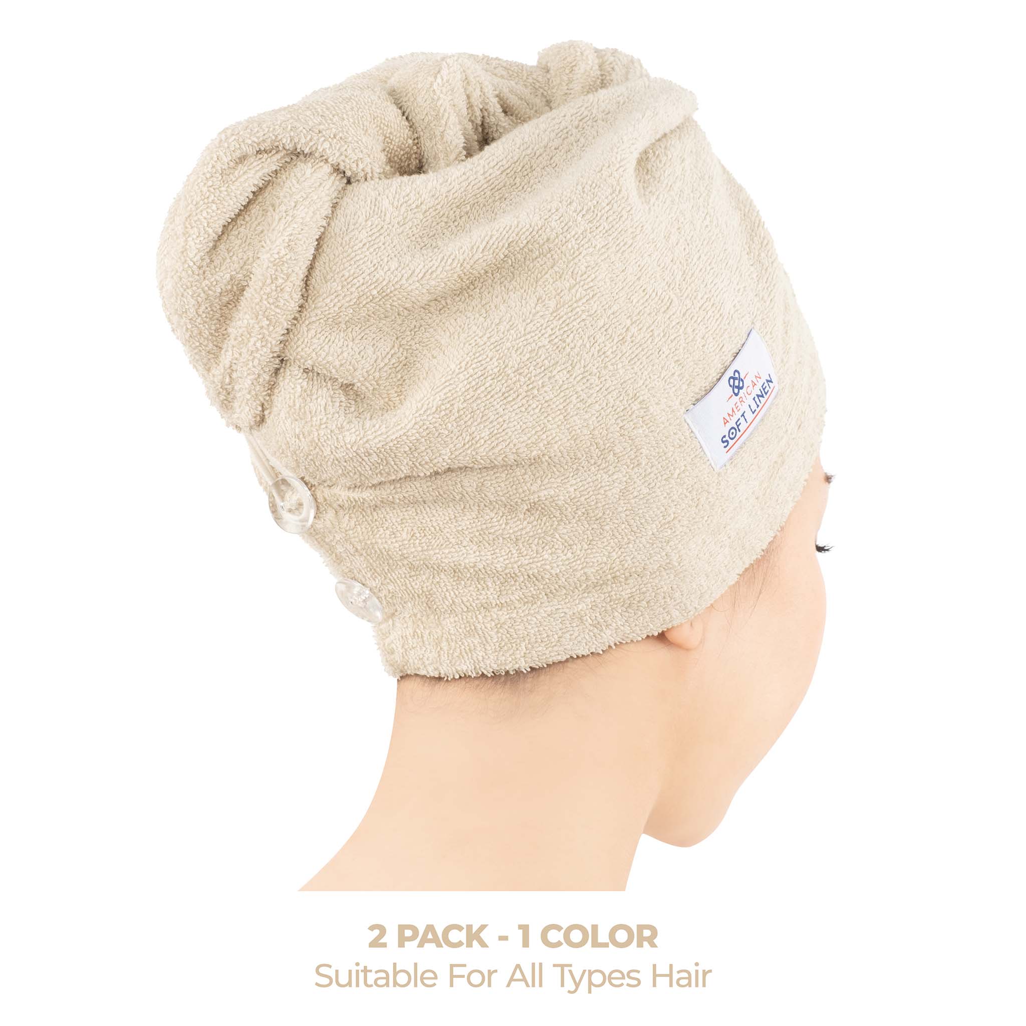 American Soft Linen 100% Cotton Hair Drying Towels for Women, 2 Pack Head Towel Cap