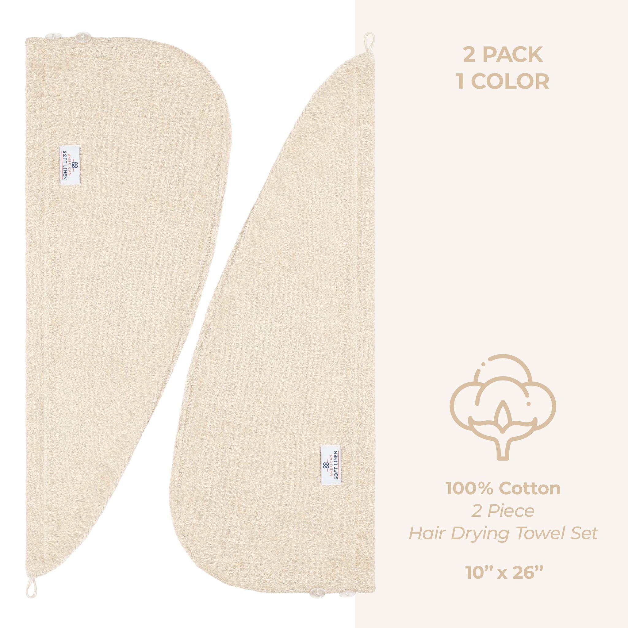 American Soft Linen 100% Cotton Hair Drying Towels for Women, 2 Pack Head Towel Cap