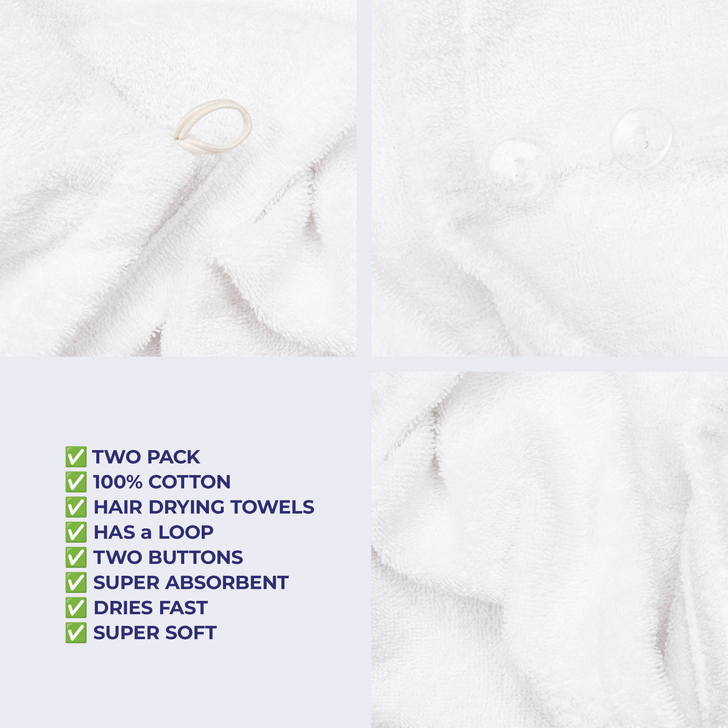 American Soft Linen 100% Cotton Hair Drying Towels for Women, 2 Pack Head Towel Cap