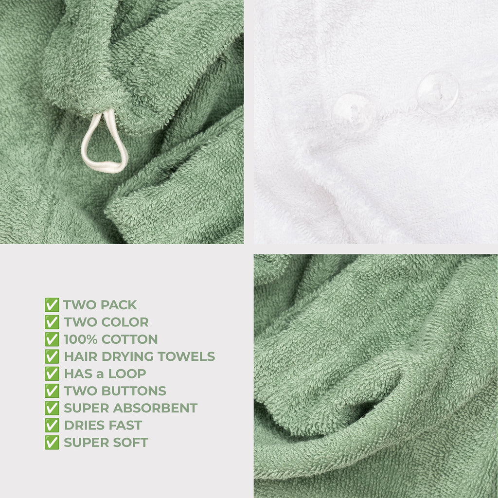 American Soft Linen 100% Cotton Hair Drying Towels for Women, 2 Pack Head Towel Cap
