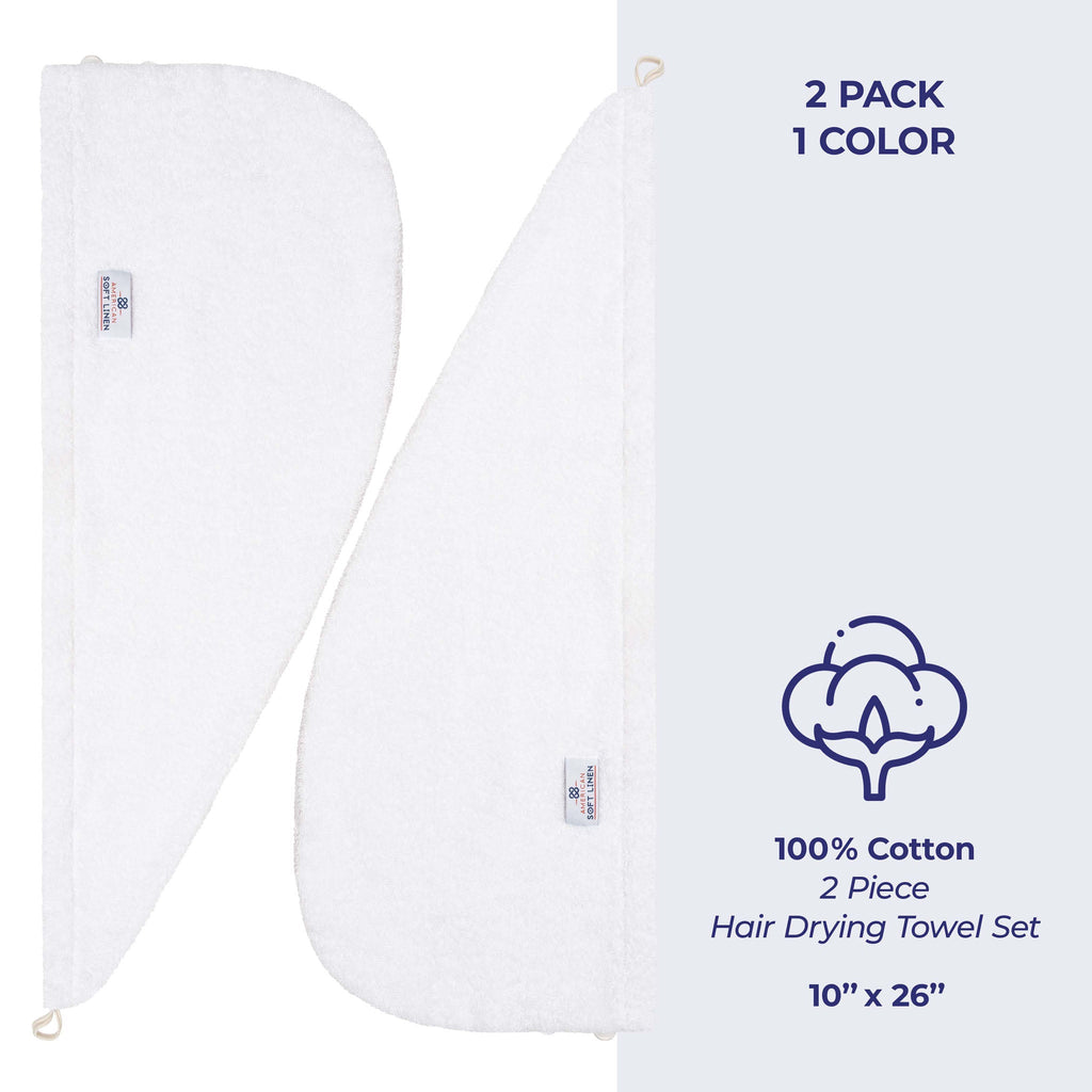 American Soft Linen 100% Cotton Hair Drying Towels for Women, 2 Pack Head Towel Cap