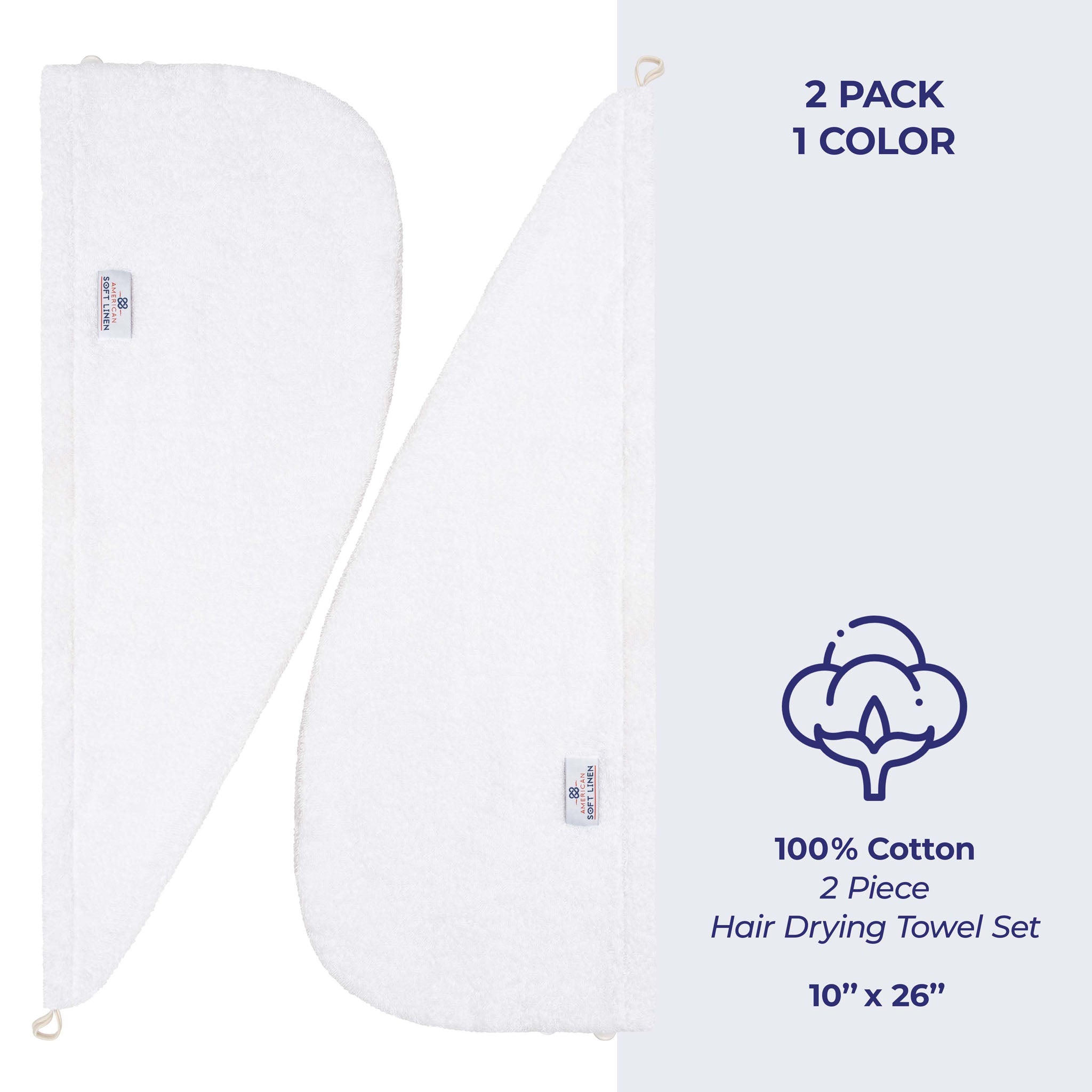 American Soft Linen 100% Cotton Hair Drying Towels for Women, 2 Pack Head Towel Cap