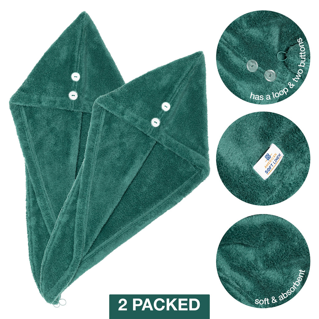 American Soft Linen Extremely Soft, Super Absorbent and Fast Drying Hair Towel with 2 buttons