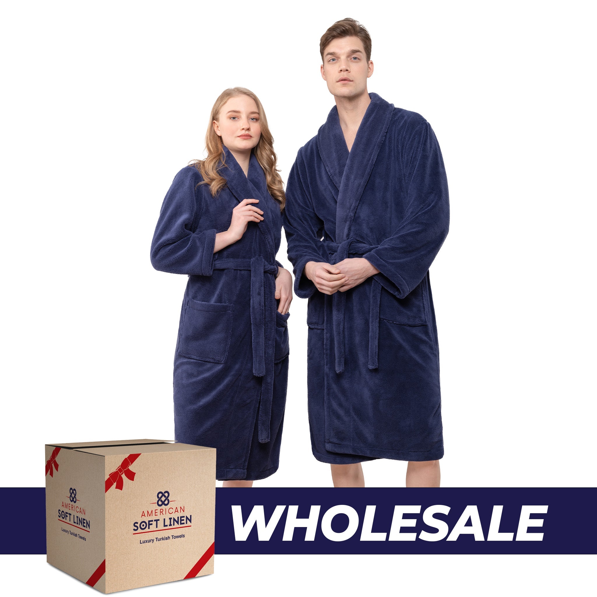 American Soft Linen Unisex Fleece Bathrobe, Super Soft, Absorbent and Fluffy - Wholesale