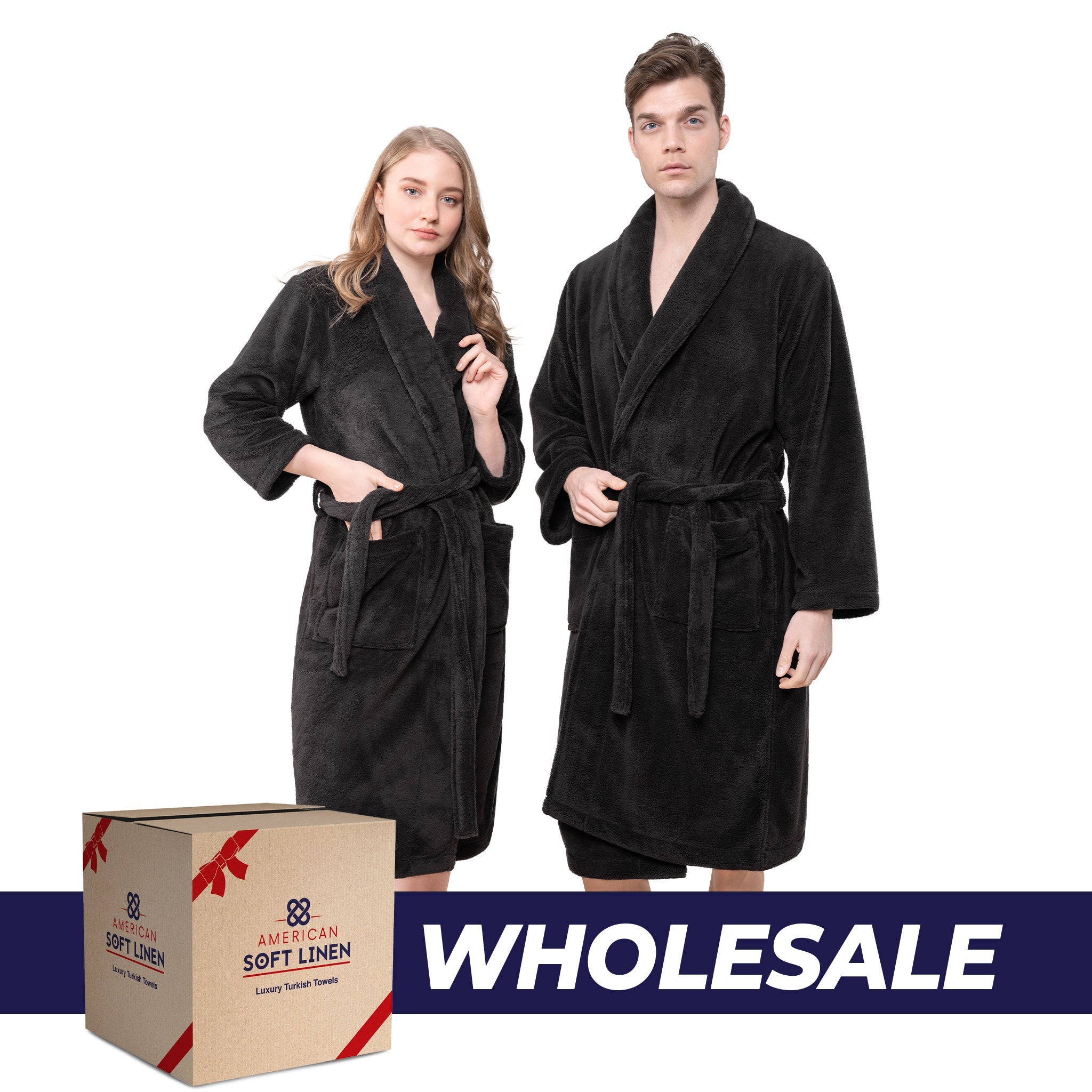 American Soft Linen Unisex Fleece Bathrobe, Super Soft, Absorbent and Fluffy - Wholesale