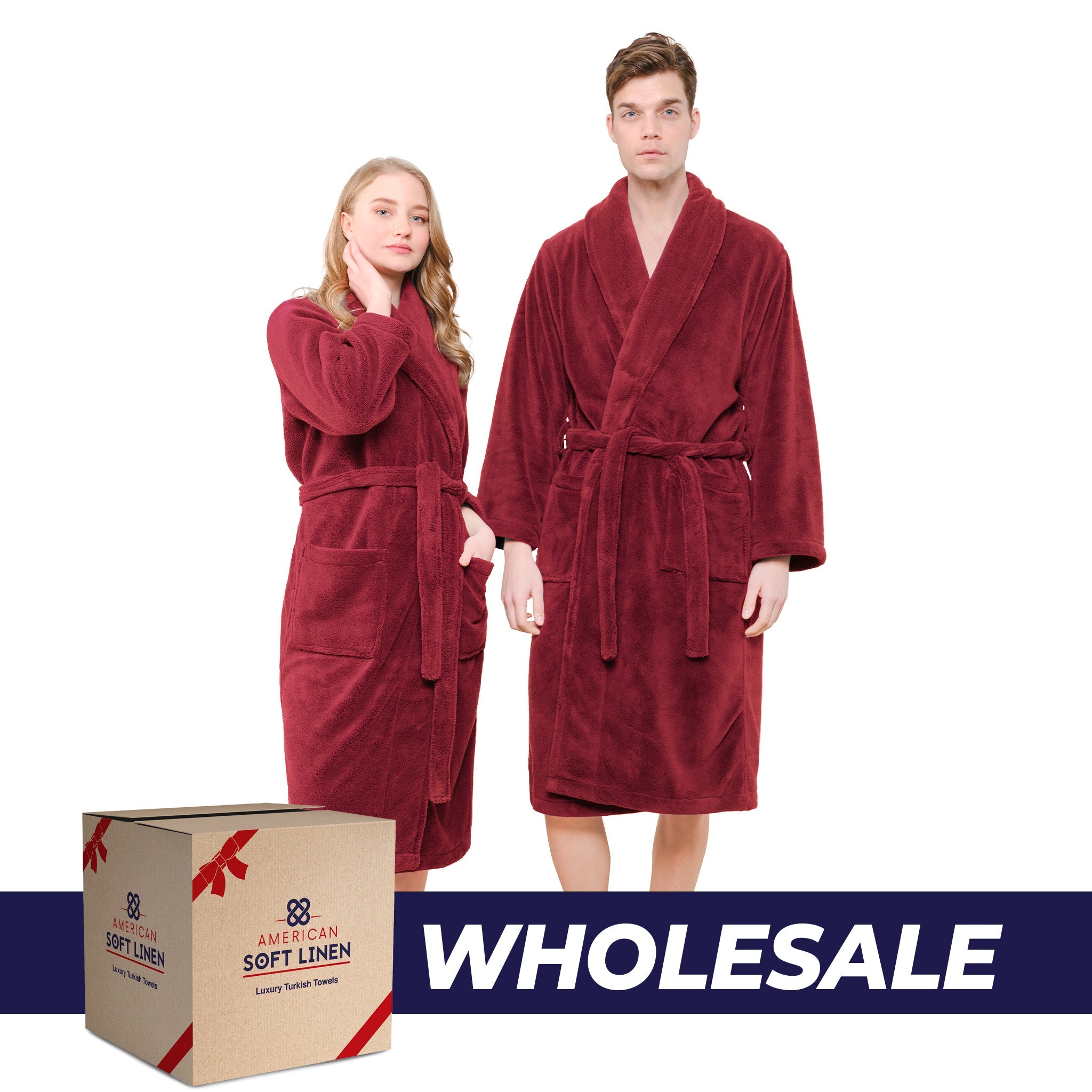 American Soft Linen Unisex Fleece Bathrobe, Super Soft, Absorbent and Fluffy - Wholesale