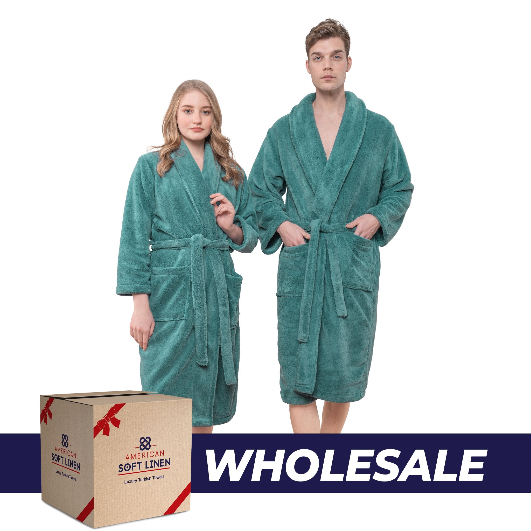 American Soft Linen Unisex Fleece Bathrobe, Super Soft, Absorbent and Fluffy - Wholesale