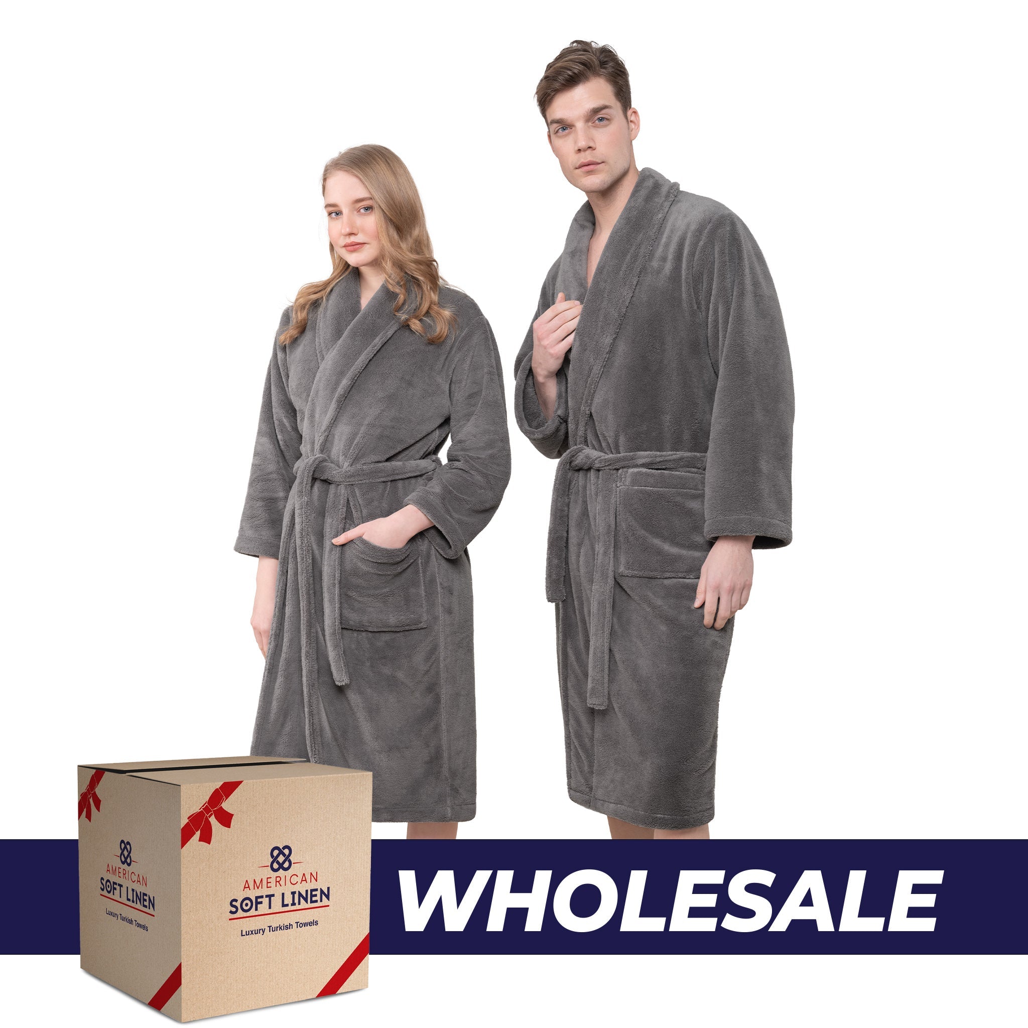 American Soft Linen Unisex Fleece Bathrobe, Super Soft, Absorbent and Fluffy - Wholesale