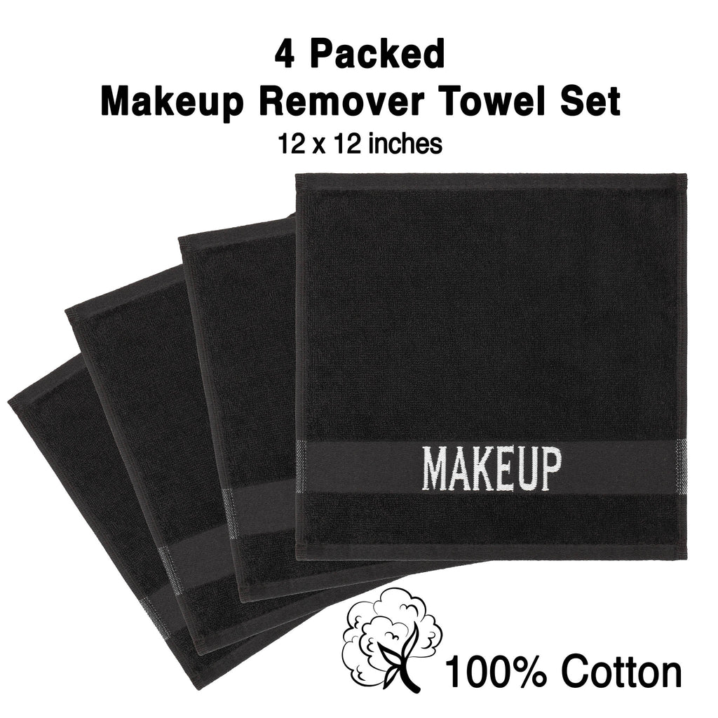American Soft Linen, Makeup Remover Face Cloth, 100% Cotton Makeup Towels, 4 Packed Face Towels, 12x12 inches, Black