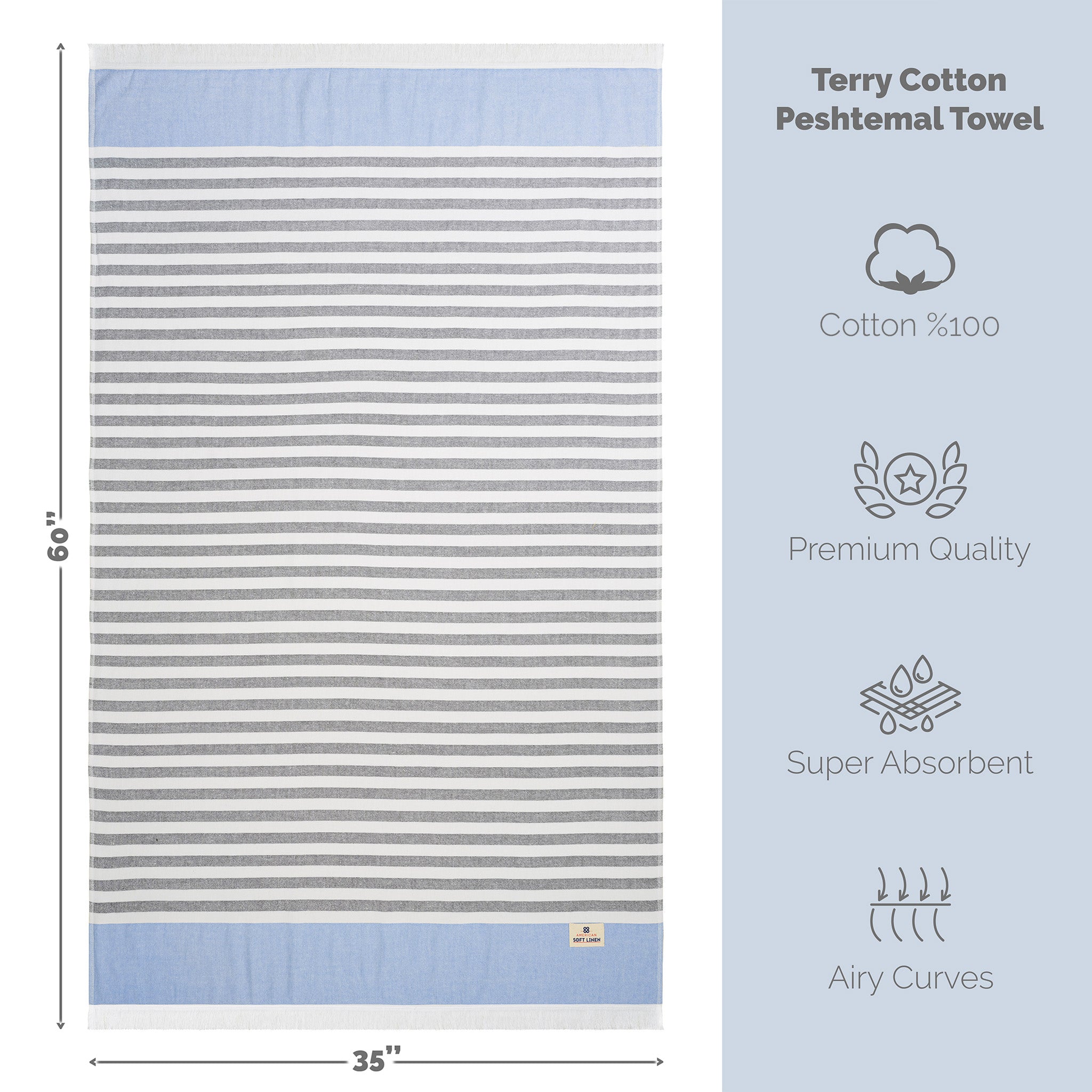Mediterranean 100% Cotton Turkish Peshtemals, 35" x 60",  Modern & Traditional Turkish Bath Towels