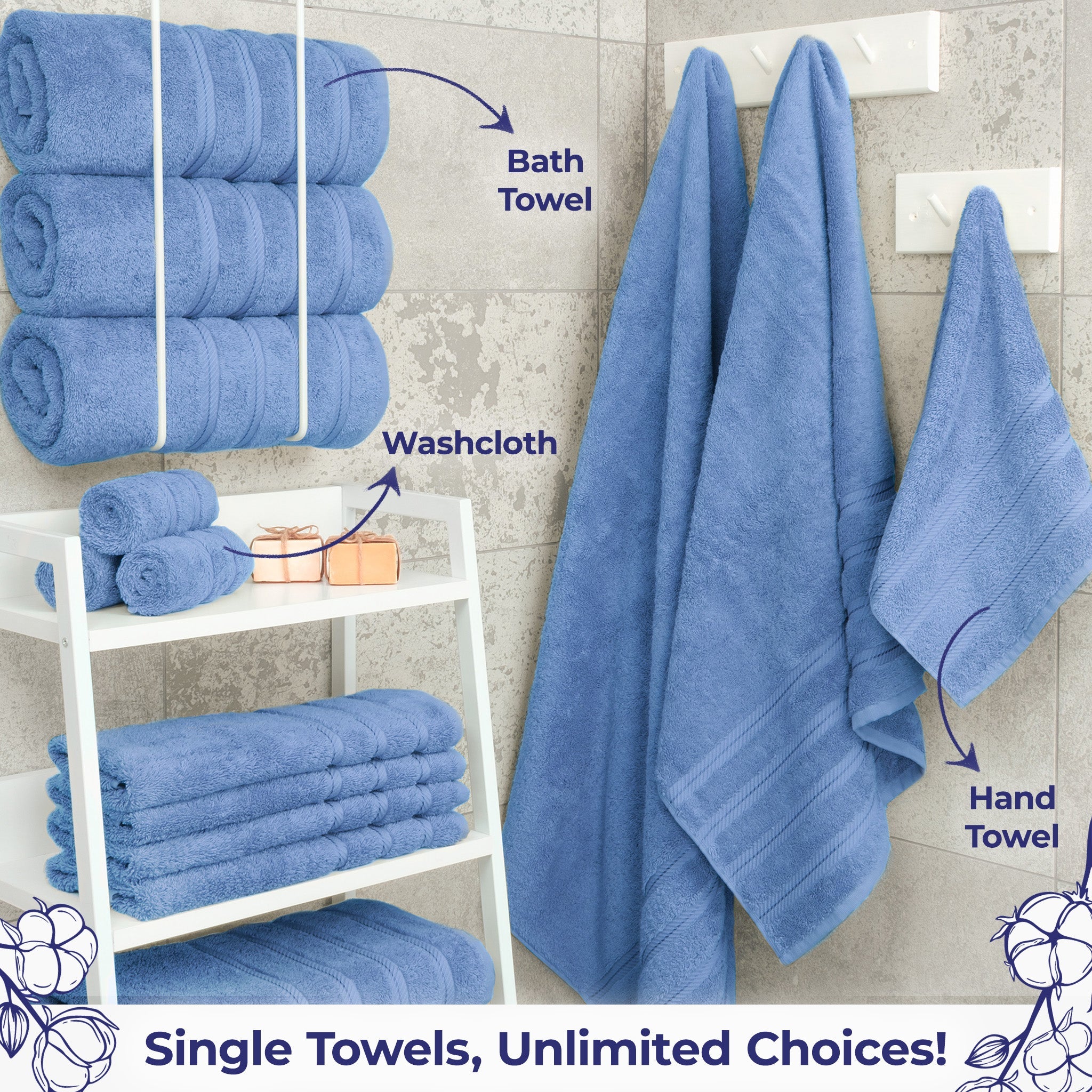 American Soft Linen Single Piece 100% Cotton Turkish Towels with 20 Different Colors, Create Your Set