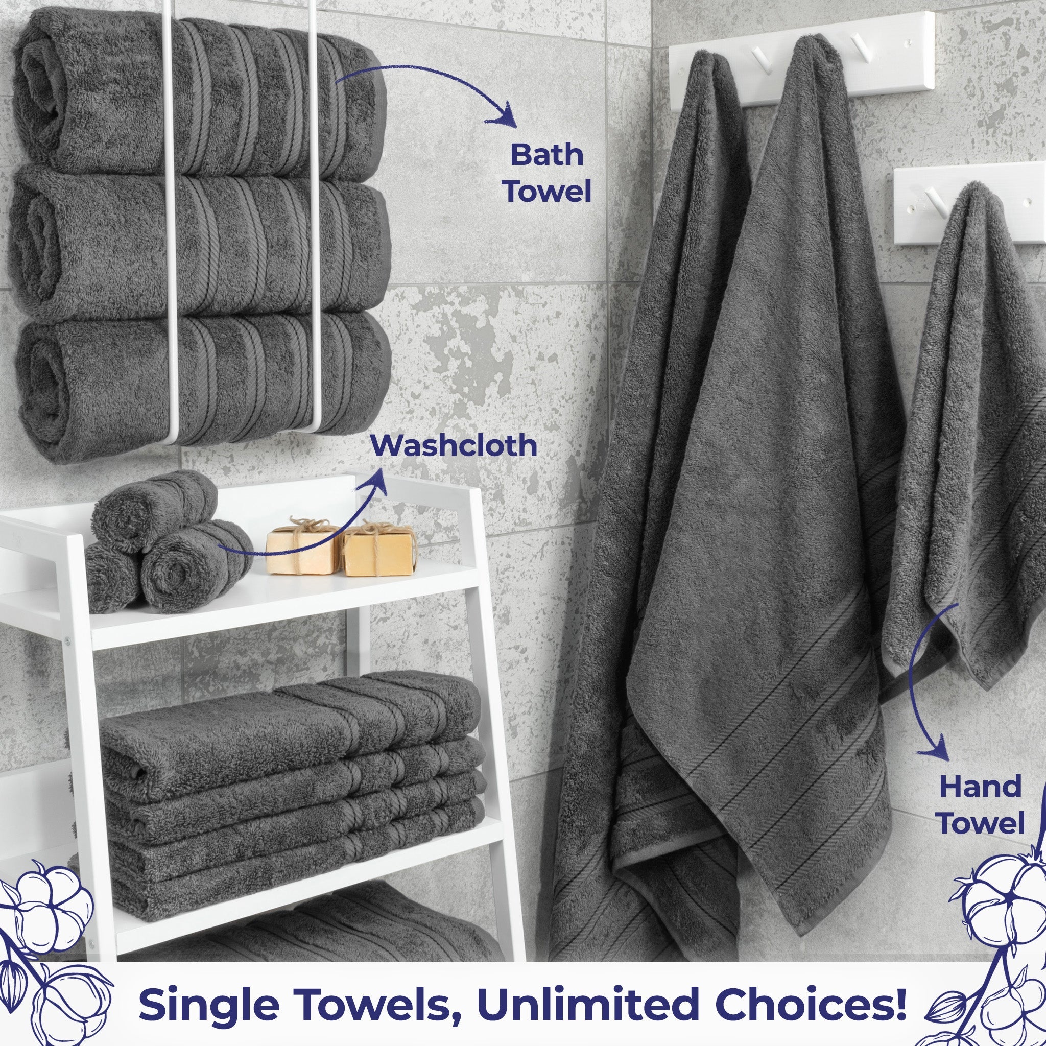 American Soft Linen Single Piece 100% Cotton Turkish Towels with 20 Different Colors, Create Your Set