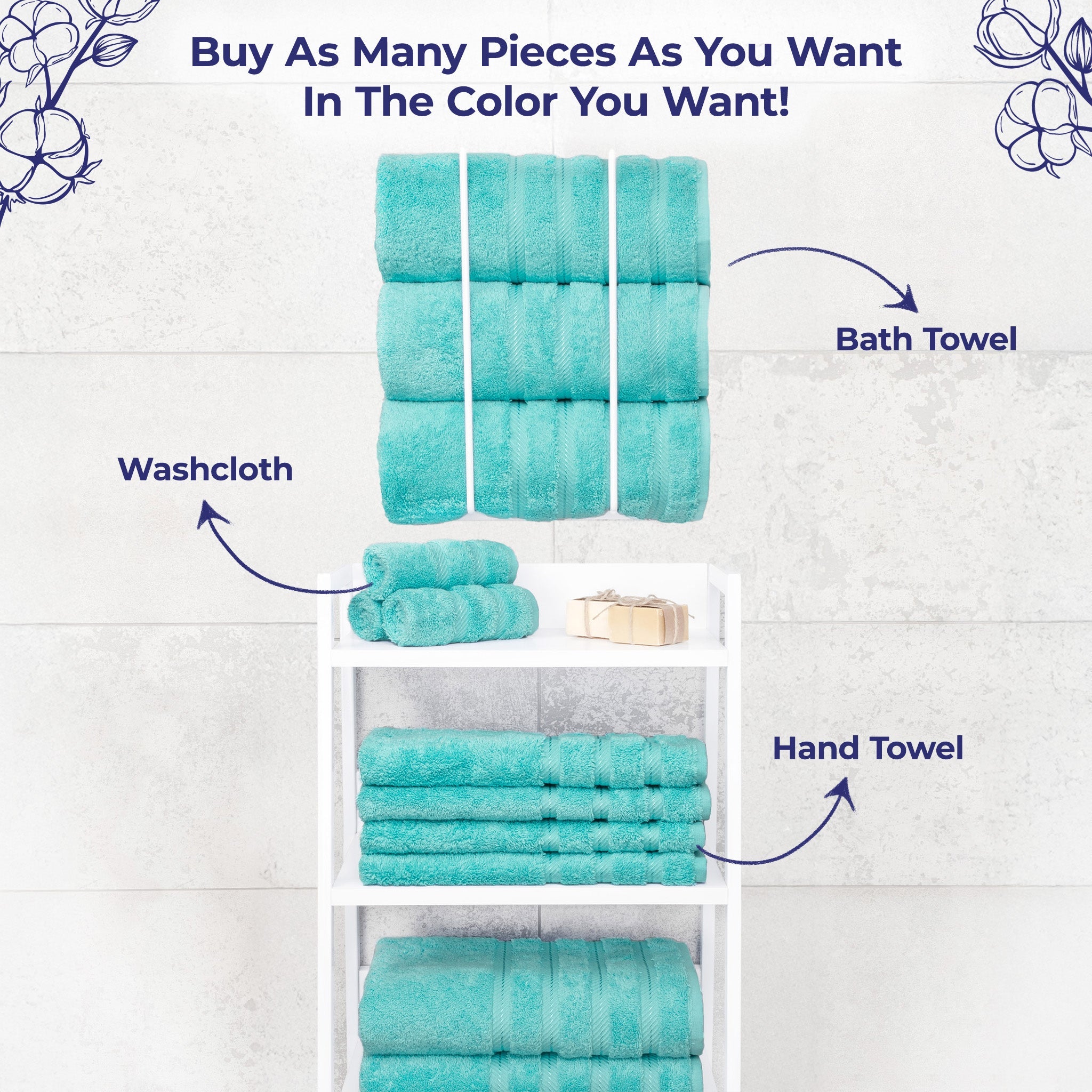 American Soft Linen Single Piece 100% Cotton Turkish Towels with 20 Different Colors, Create Your Set
