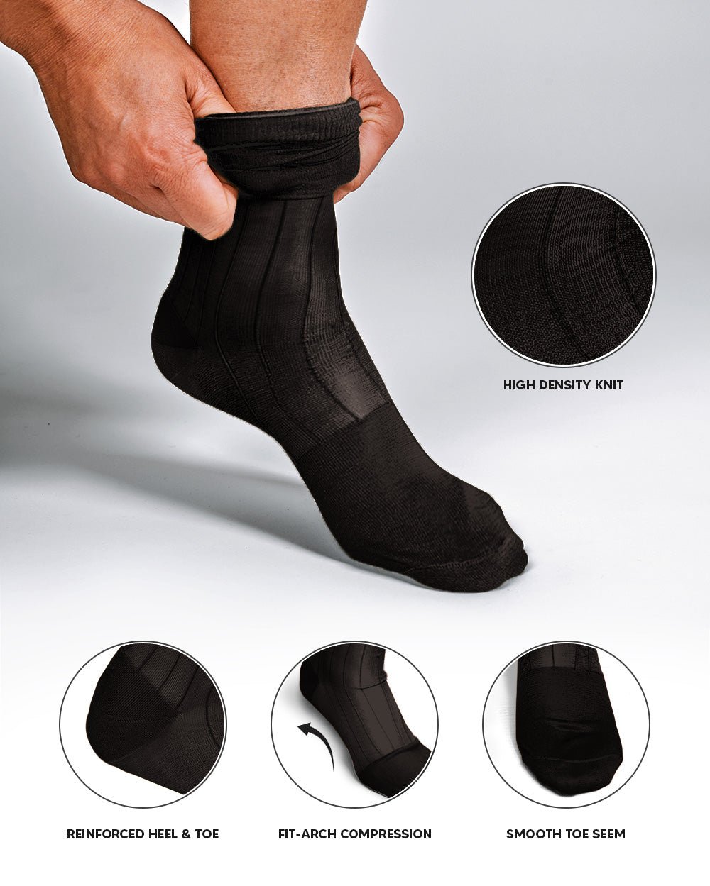 Vittorio Farina Men's Ribbed Shear Nylon Anklet Dress Socks