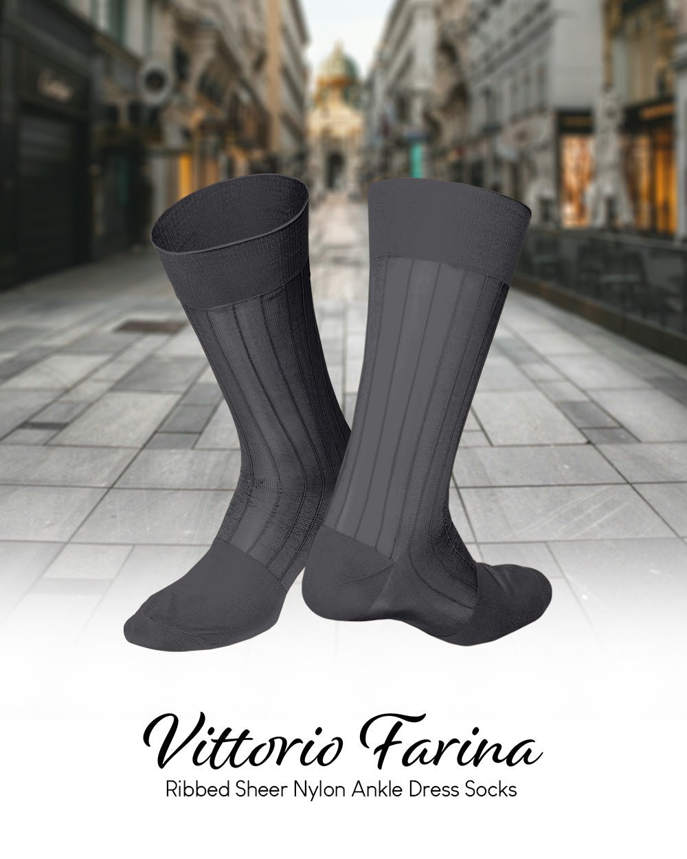 Vittorio Farina Men's Ribbed Shear Nylon Anklet Dress Socks