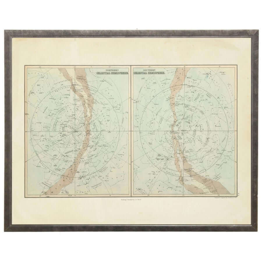 Antique Celestial Hemispheres Constellations Map