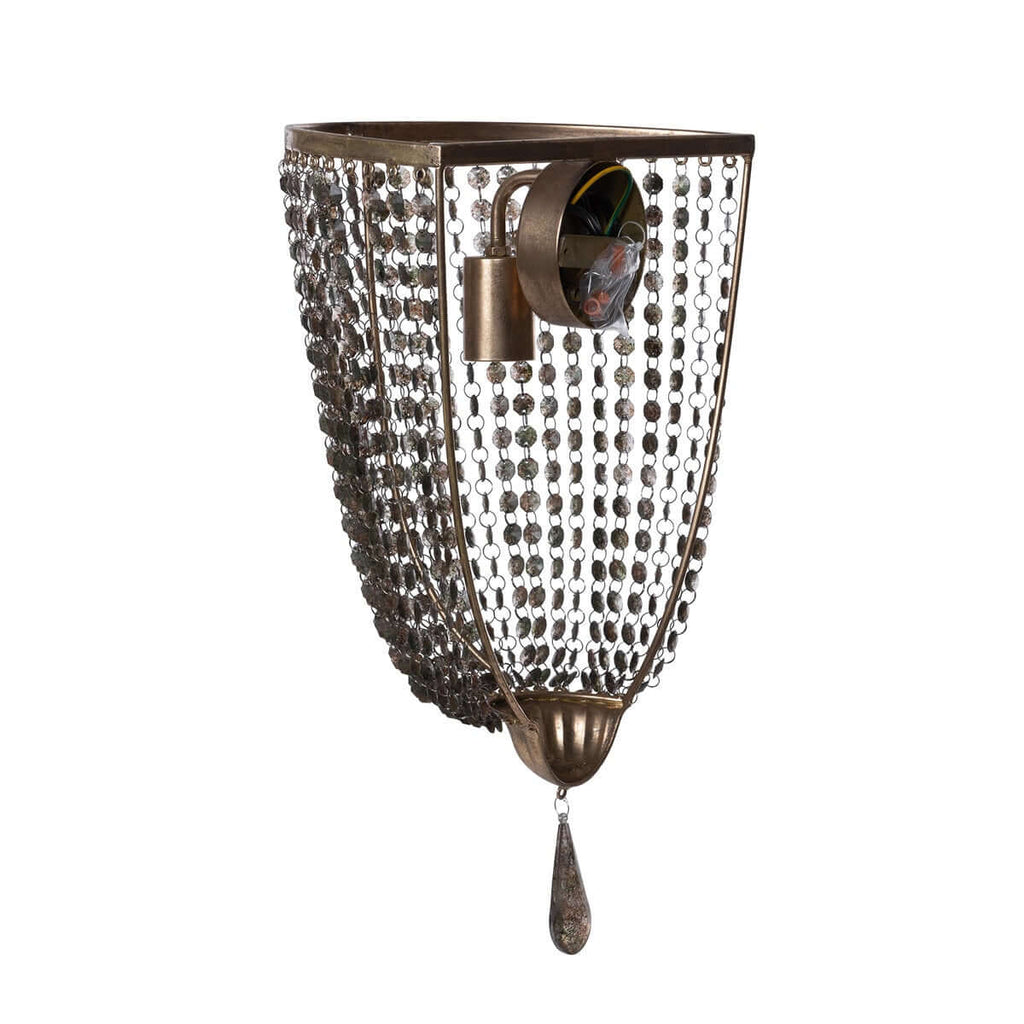Antique Gold Crystal Wall Sconce with Vintage Chain Shade