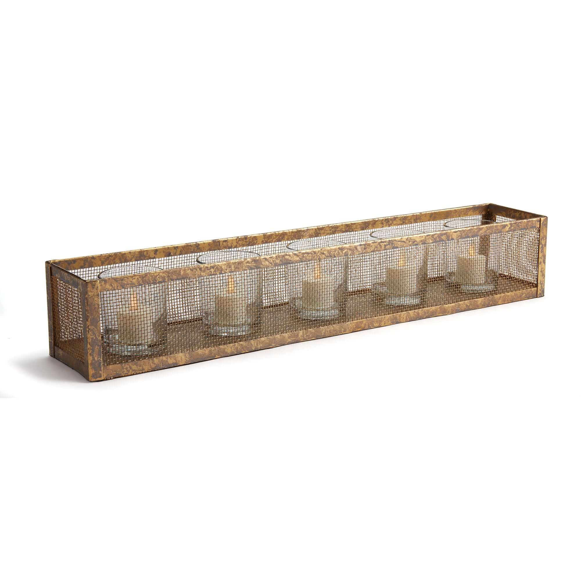 Antique Gold Mesh Candle Holder Centerpiece Tray