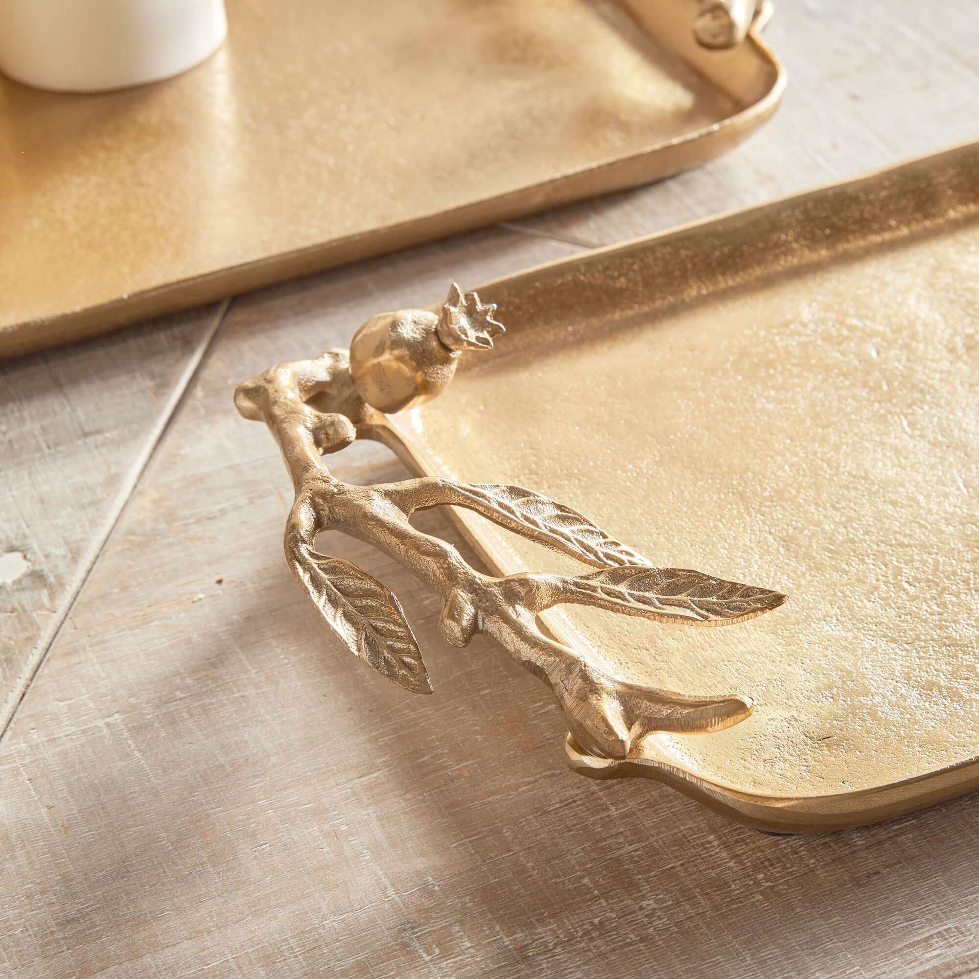 Antique Gold Pomegranate Handle Decorative Trays (Set of 2)