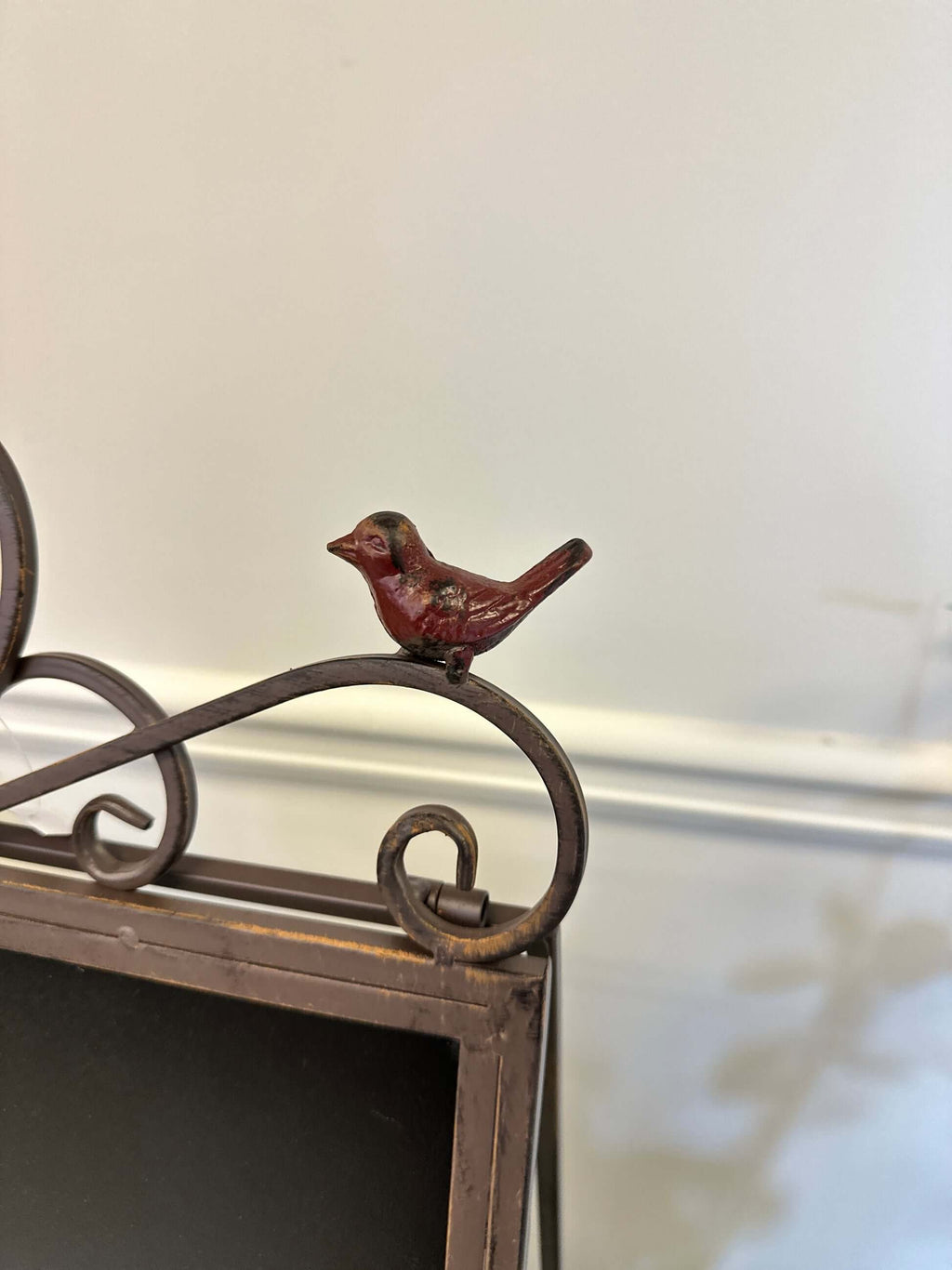 Antique Iron Chalkboard Easel with Heart Scroll and Birds