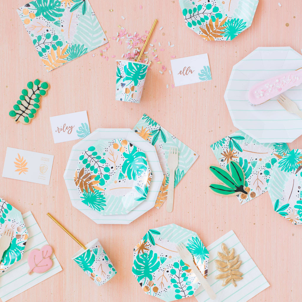 Aqua Green Striped Paper Napkins